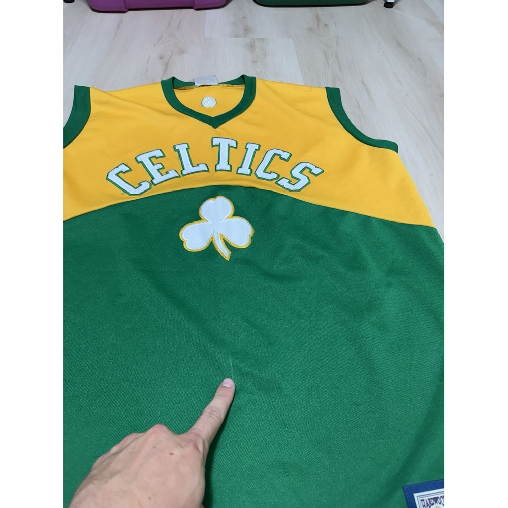Majestic HardWood Classics NBA Boston Celtics Jersey Men's Large-XL Green Yellow - Picture 6 of 8